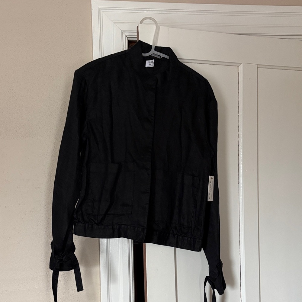 Frame Women’s Black Linen Jacket with Tie Cuffs, M, NWT